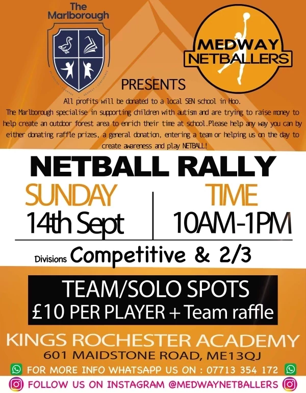 Medway Netballers Rally for Marlbourogh Centr promotional image